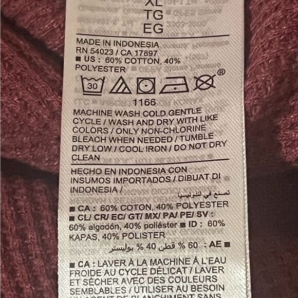 Old Navy Red Red Wine Waffle-Knit Crop T-shirt Long Sleeve Pink Extra Large NWOT - Picture 9 of 9